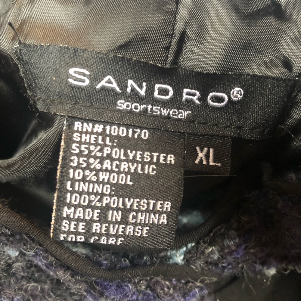 Sandro Sportswear black,blue & purple Tweed Jacket w/ribbon tie belt Size Large - Picture 10 of 12